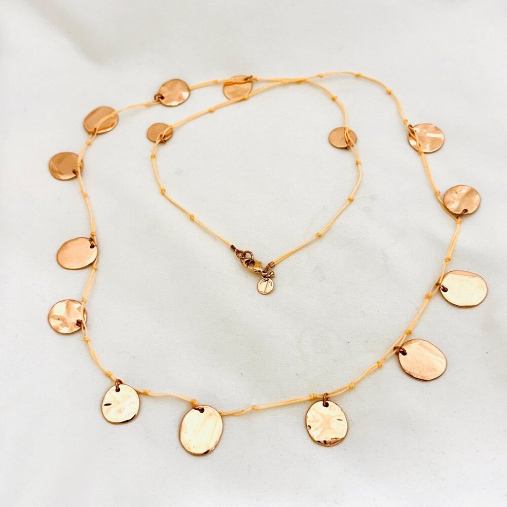 Talbots Boho Rose Gold Disc Station Necklace on Knotted Cord